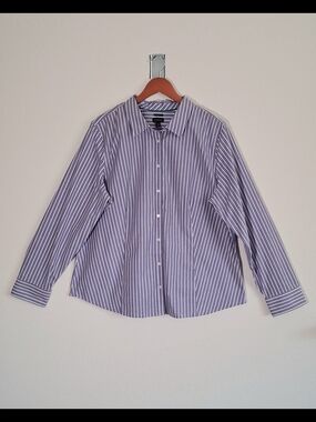 Talbots Cotton Striped Button-Up Shirt in Lavender and White